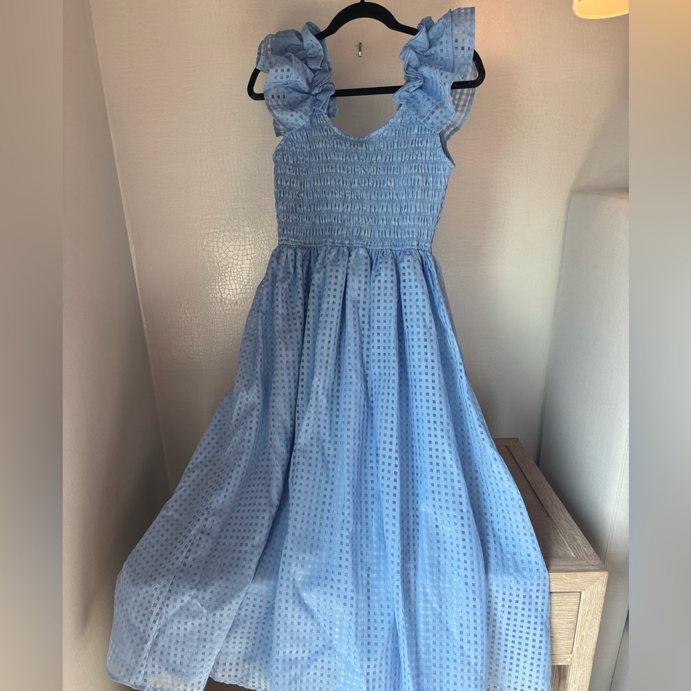 Entro Blue and White Smocked Ruffled Sundress - Picture 2 of 5